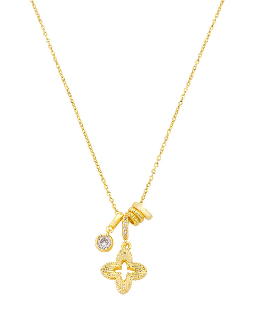 Unwritten Cubic Zirconia Gold-Plated Clover Charm Pendant Necklace