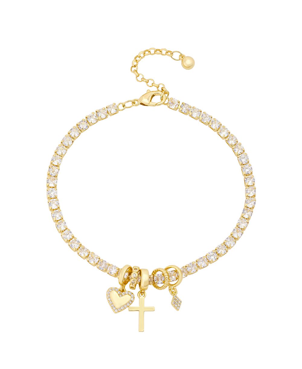 Браслет Unwritten Cubic Zirconia Gold-Plated Cross and Heart Charm Tennis