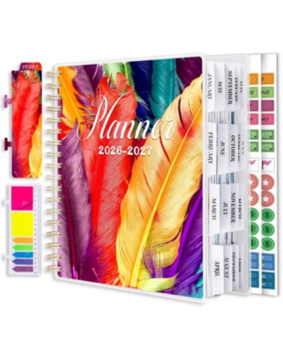 GNUADZ Academic Planner  18 Months Daily Weekly Monthly Agenda Feather Tabs Pocket Stickers 2026-2027