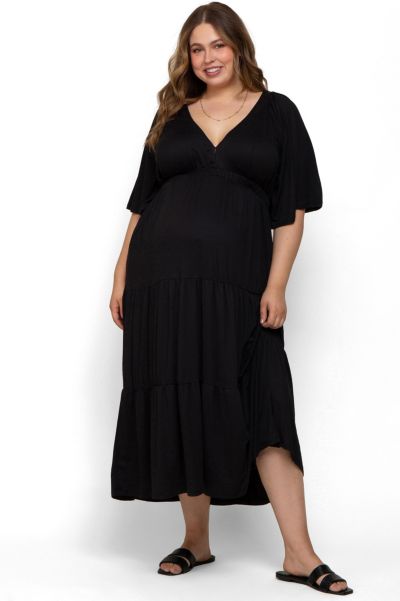 Pinkblush Women's Maternity Deep V-Neck Tiered Maxi Dress