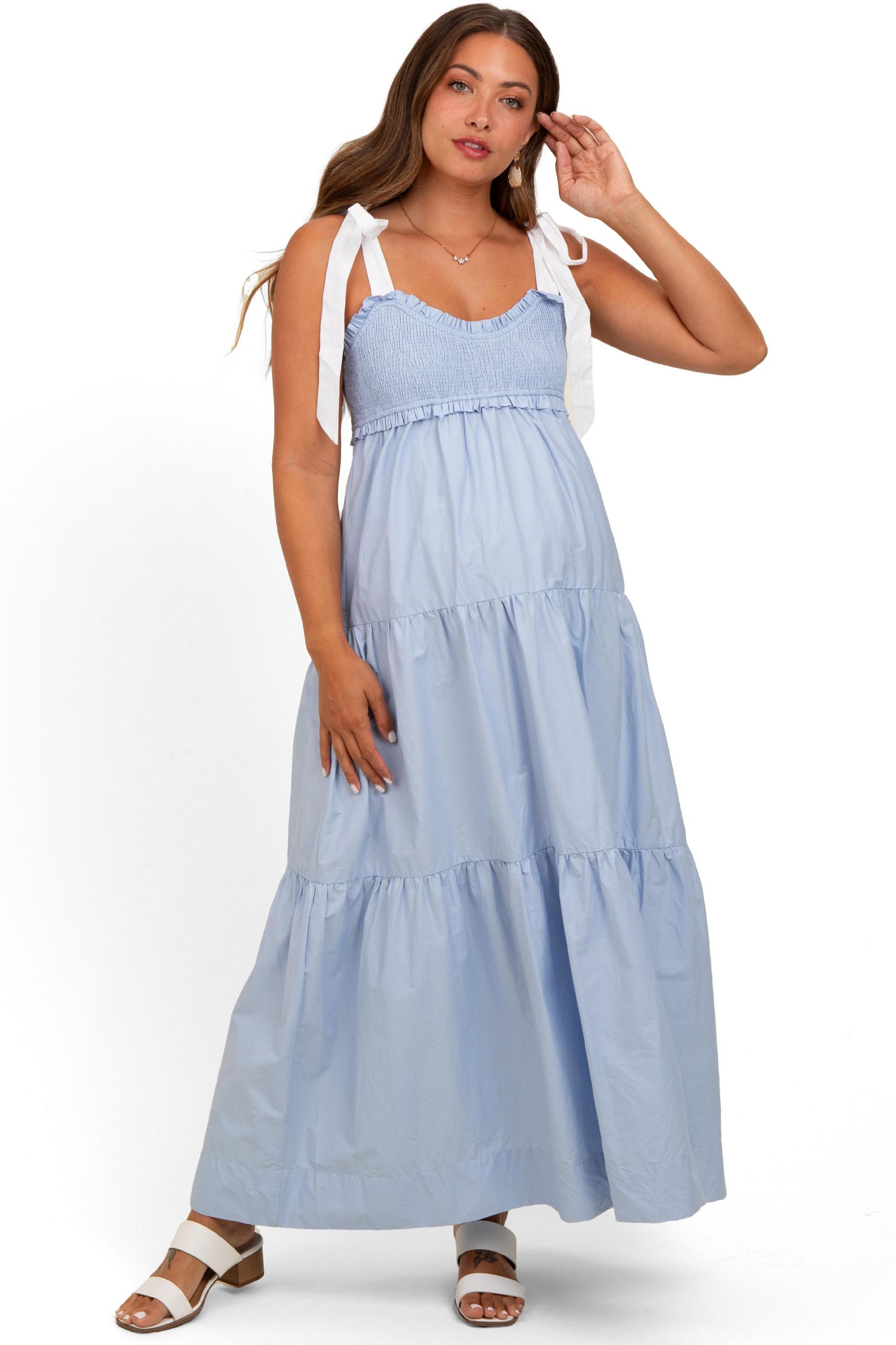 Макси-платье Pinkblush Women's Light Blue Contrast Shoulder Straps