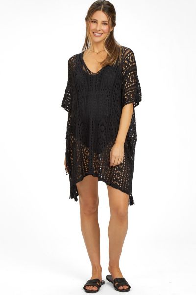 Pinkblush Women's Black Crochet Knit Swim Cover Up