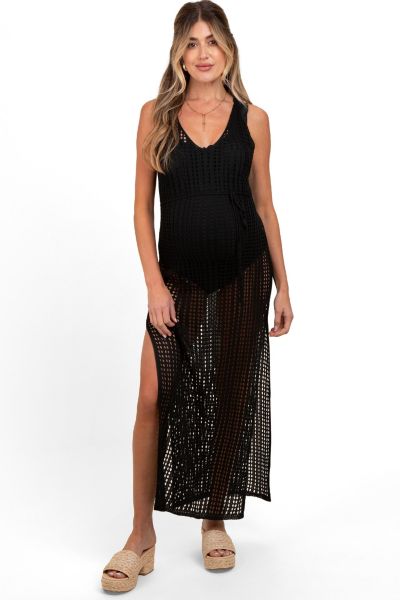 Pinkblush Women's Mocha Crochet V-Neck Side Slit Cover Up