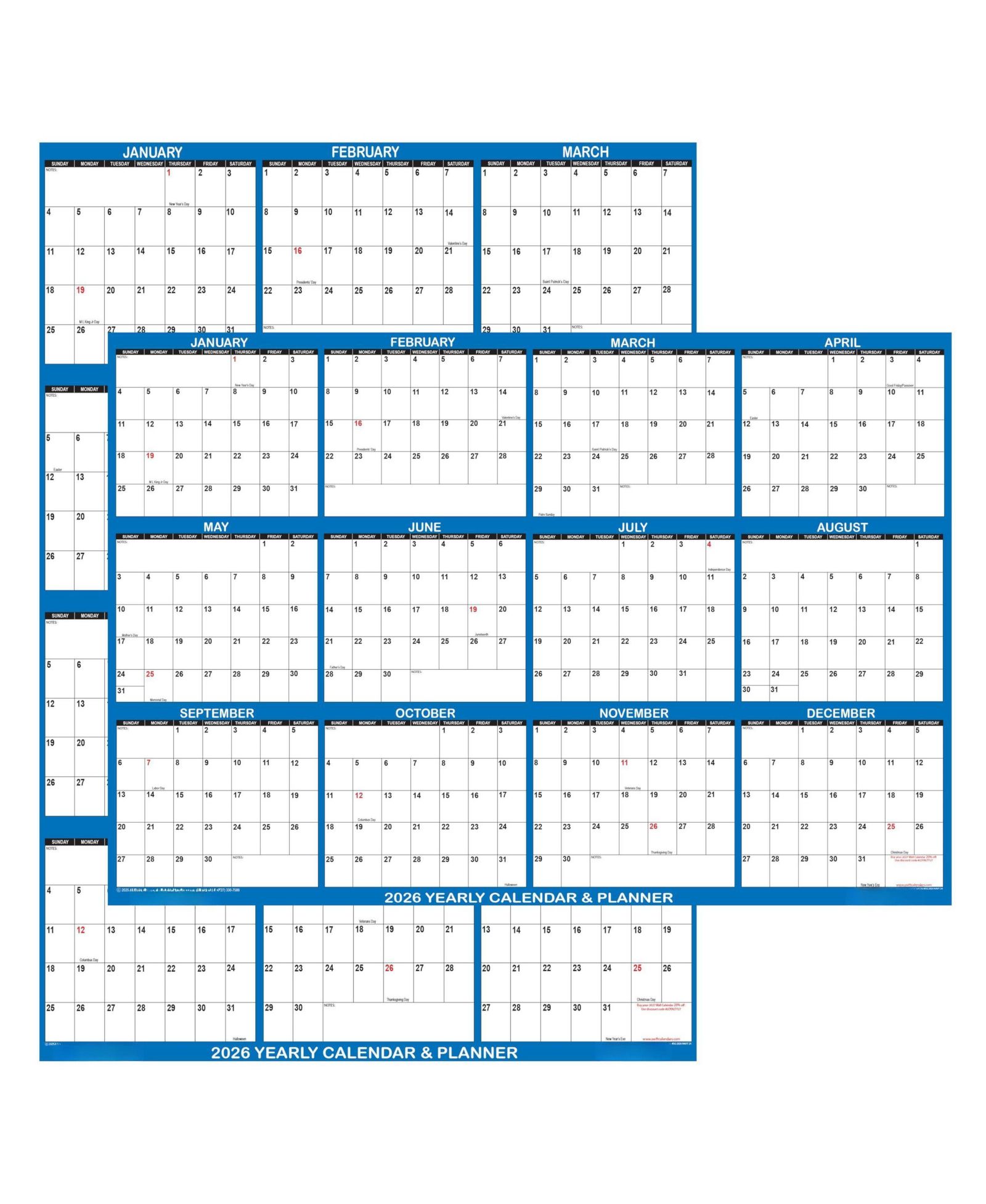 GNUADZ Swiftglimpse 2026 Wall Calendar Erasable Wet Dry Erase Laminated Annual Planner