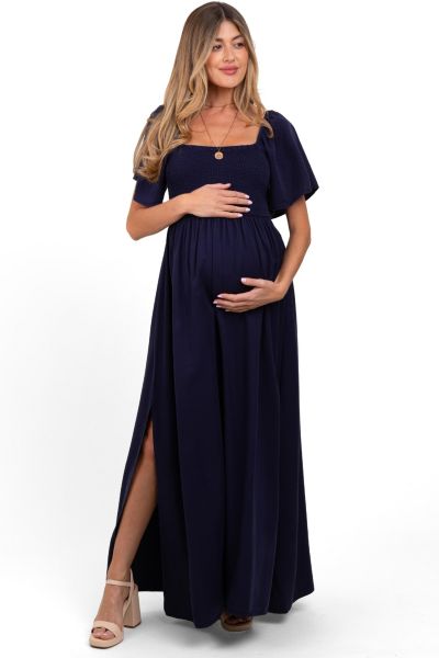 Pinkblush Women's Navy Chambray Smocked Maxi Dress