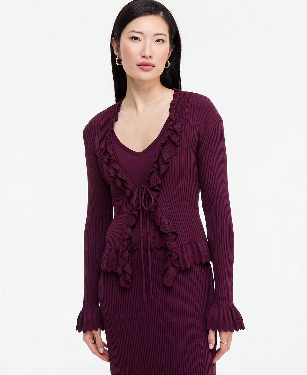 I.N.C. International Concepts Women's Long-Sleeve Ruffled Ribbed V-Neck Cardigan, Macy's Exclusive