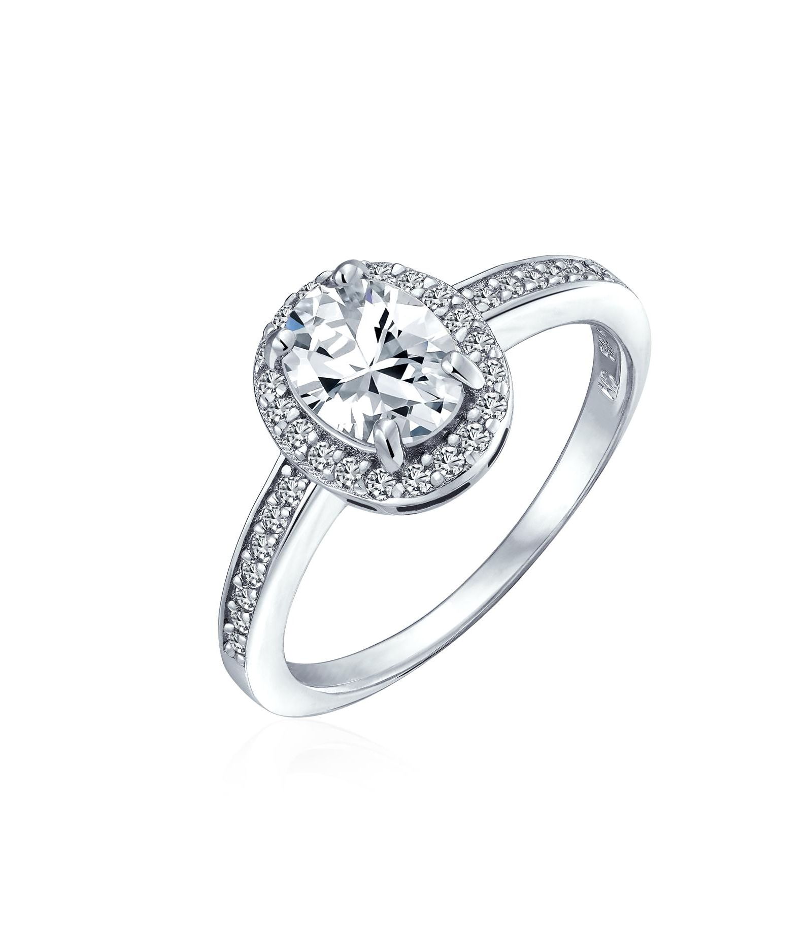 Bling Jewelry Classic Halo Oval CZ Solitaire Promise Ring Thin Band Cubic Zirconia .925 Sterling Silver