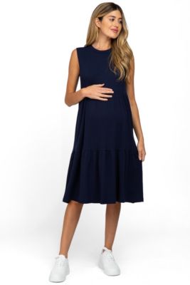 Pinkblush Women's Navy Ribbed Sleeveless Midi Dress