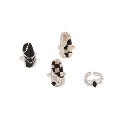 SOHI Corroded-Checks Nail Ring Set
