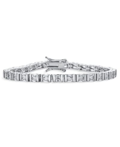 Bling Jewelry Fancy Alternating Bars and 20CTW Princess Cut Cubic Zirconia Tennis Bracelet Silver Plated 7 Inch