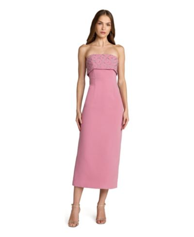 Женское миди-платье Mac Duggal Strapless Crepe Midi Dress with Rhinestone Embellished Bodice