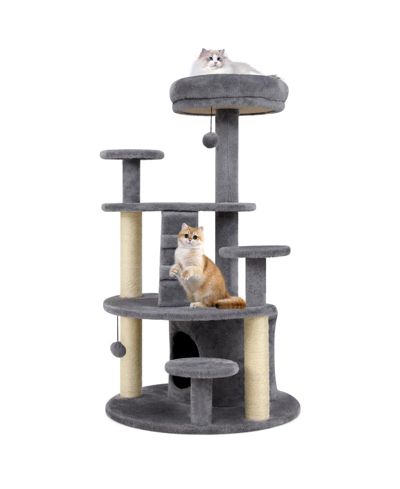Gymax Cat Tree for Adult Cats Multi-level Kitty Tower With Condo Padded Perch Scratching Posts Plush Dangling Ball Jumping Platforms