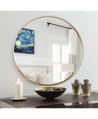 RAINSKEN Round Bathroom Mirror, 24 Inch Wall Mounted Shatterproof HD Glass Mirror with Metal Frame for Bathroom, Living Room