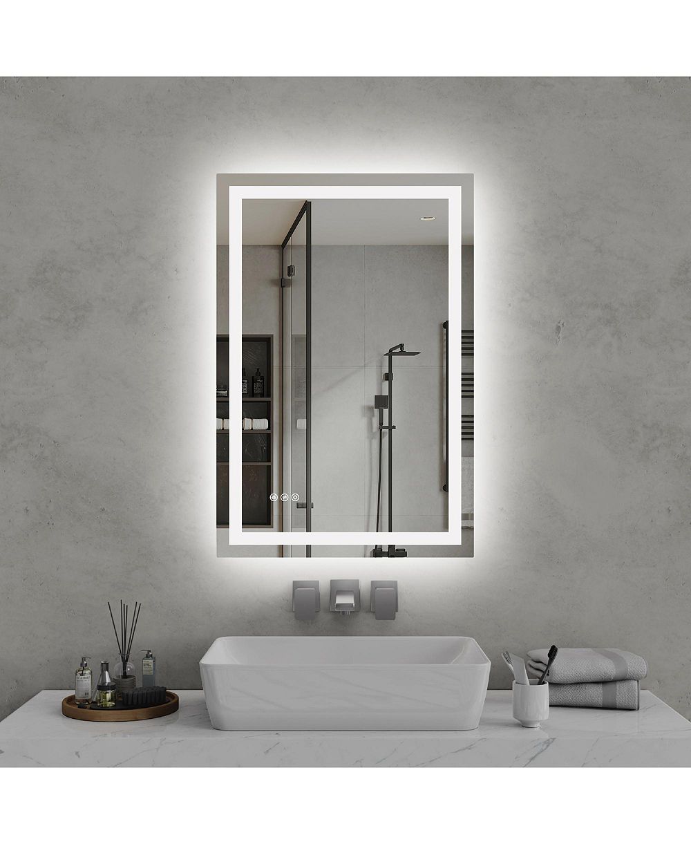RAINSKEN 24"36" LED Bathroom Mirror, Anti-fog Vanity Mirror with Front-Lit and Back-Lit, Stepless Dimmable, Shatter-Proof Make Up Mirror