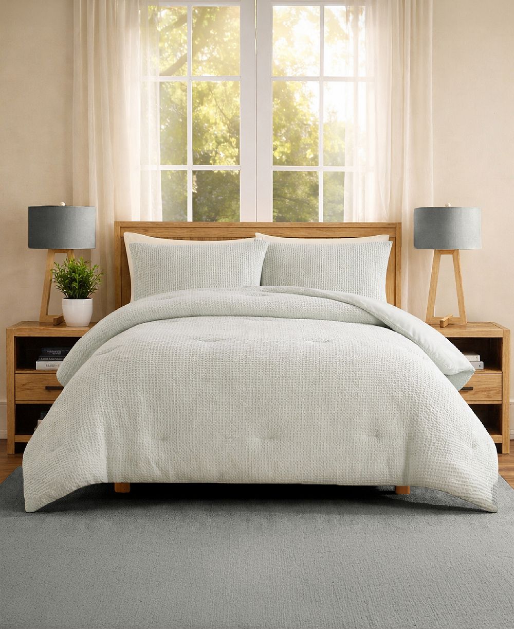 Laundry Stone Washed Cotton Waffle 3-Piece Comforter Set, Full/Queen