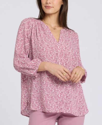 NYDJ Women's Pintuck Split Neck Top