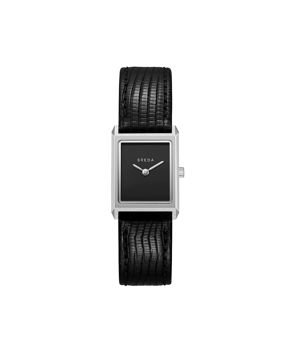 BREDA Women's Quartz Virgil Silver and Black Leather Band Watch 20mm