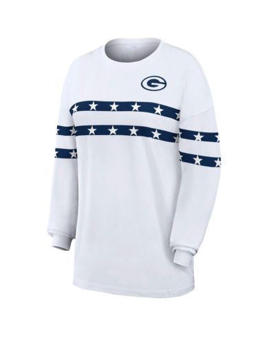 Женская футболка WEAR by Erin Andrews White Green Bay Packers Americana Stripe с длинным рукавом