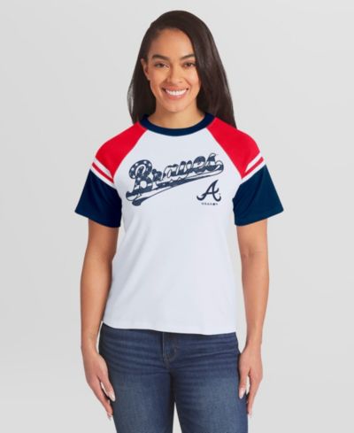 WEAR by Erin Andrews Женская белая полосатая футболка реглан Atlanta Braves