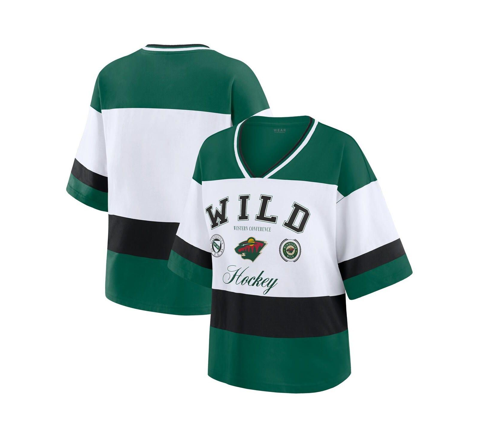 WEAR by Erin Andrews Women's Green/White Minnesota Wild Jersey Style T-Shirt