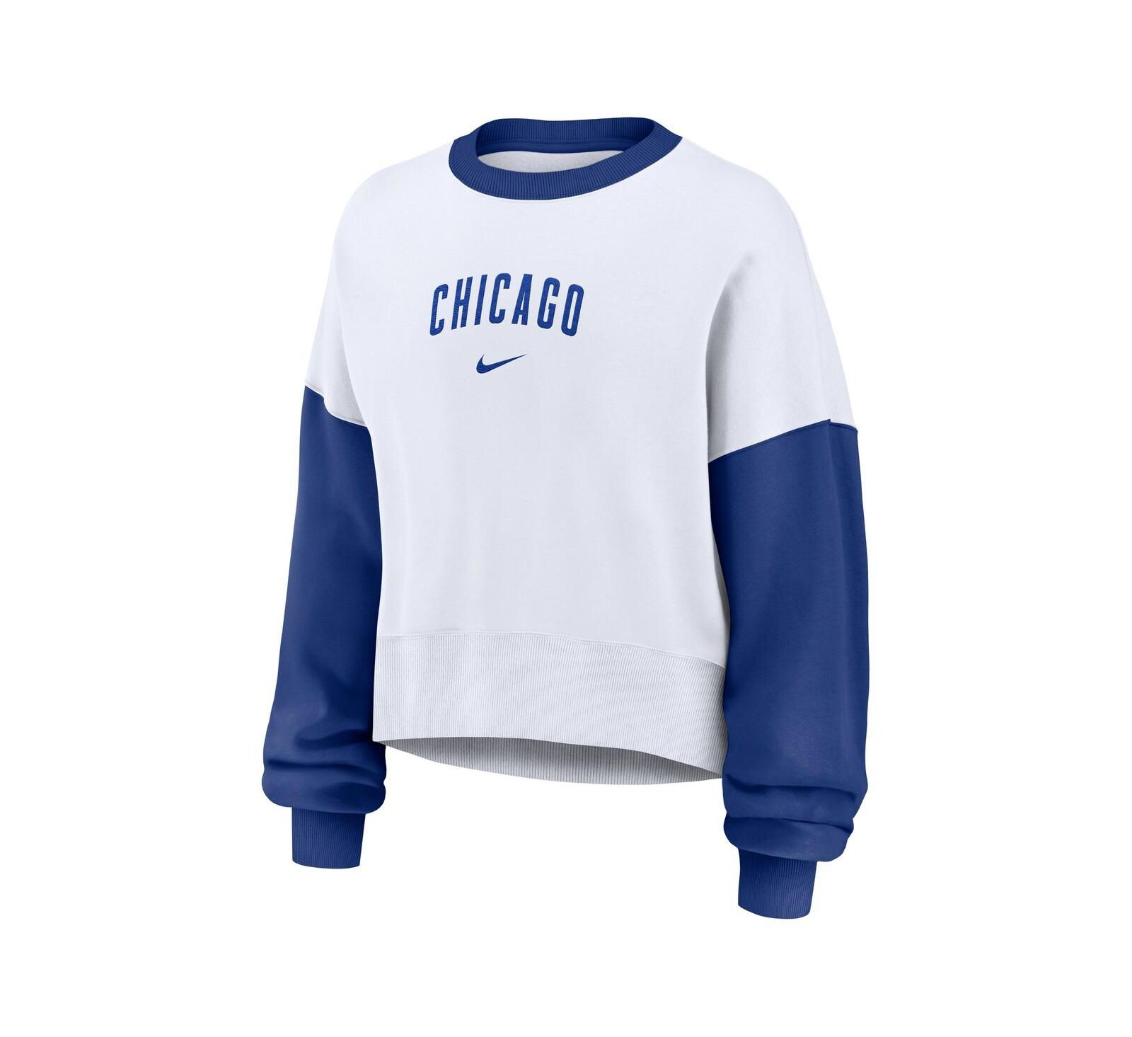 Nike Women's White/Royal Chicago Cubs Oversized High Hip Fleece Sweatshirt