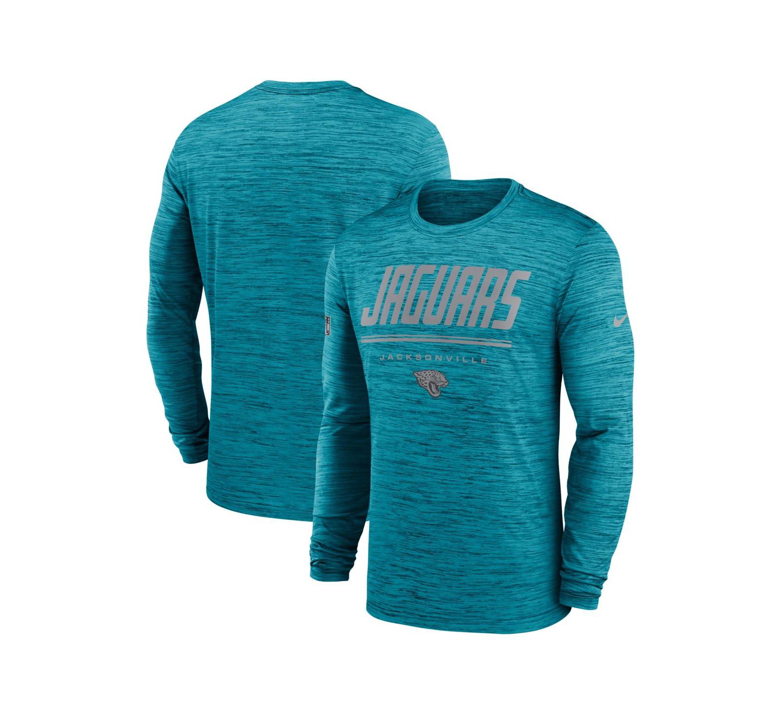 Мужская футболка Nike Jacksonville Jaguars Sideline Offensive Transition Velocity Dri-FIT с длинным рукавом, бирюзовая