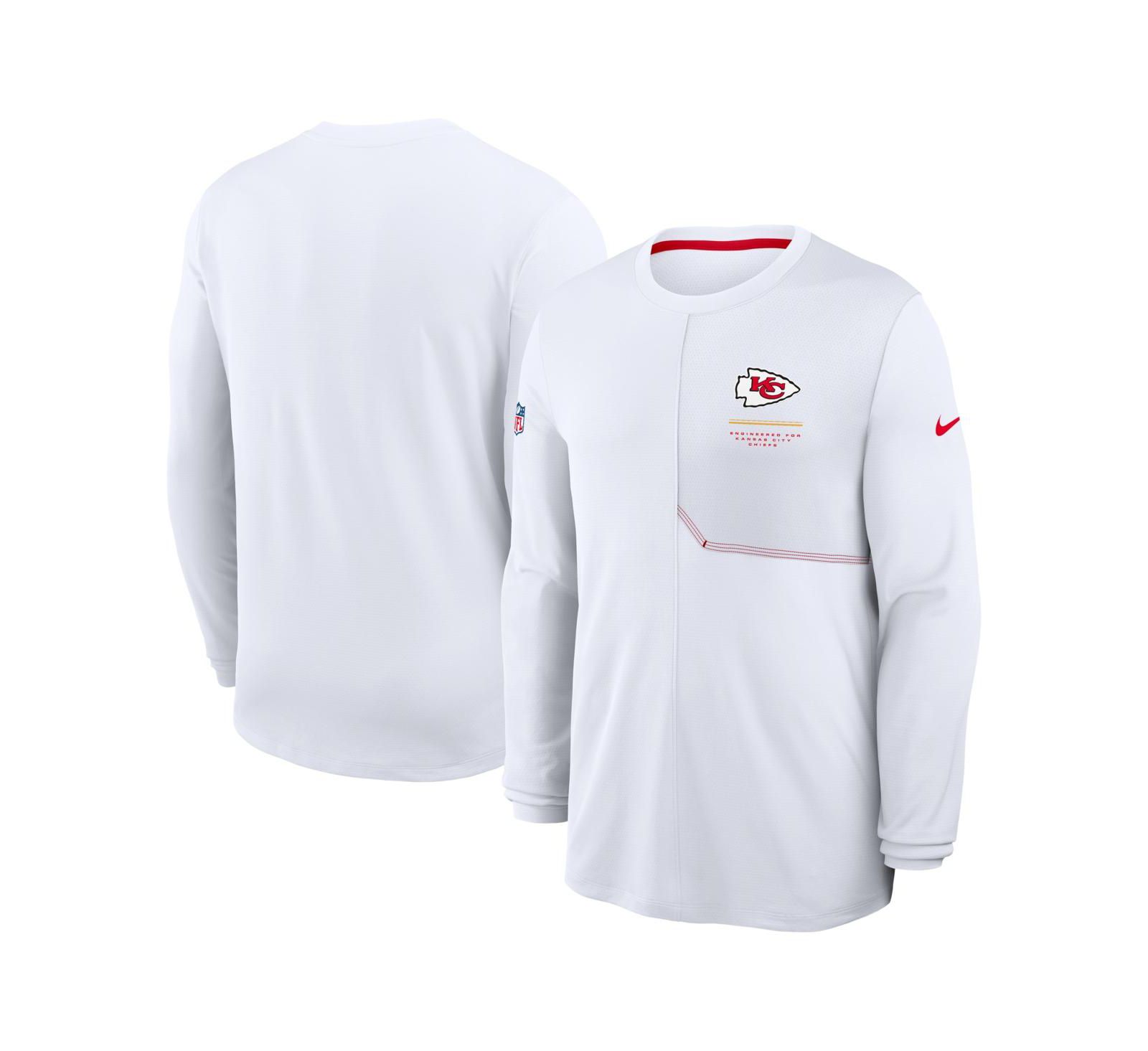 Мужская белая футболка Nike White Kansas City Chiefs Sideline Coaches UV Dri-FIT с длинным рукавом
