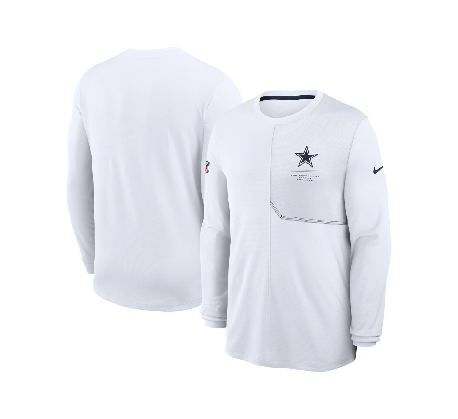 Nike Мужская белая футболка Dallas Cowboys Sideline Coaches UV Dri-FIT с длинным рукавом