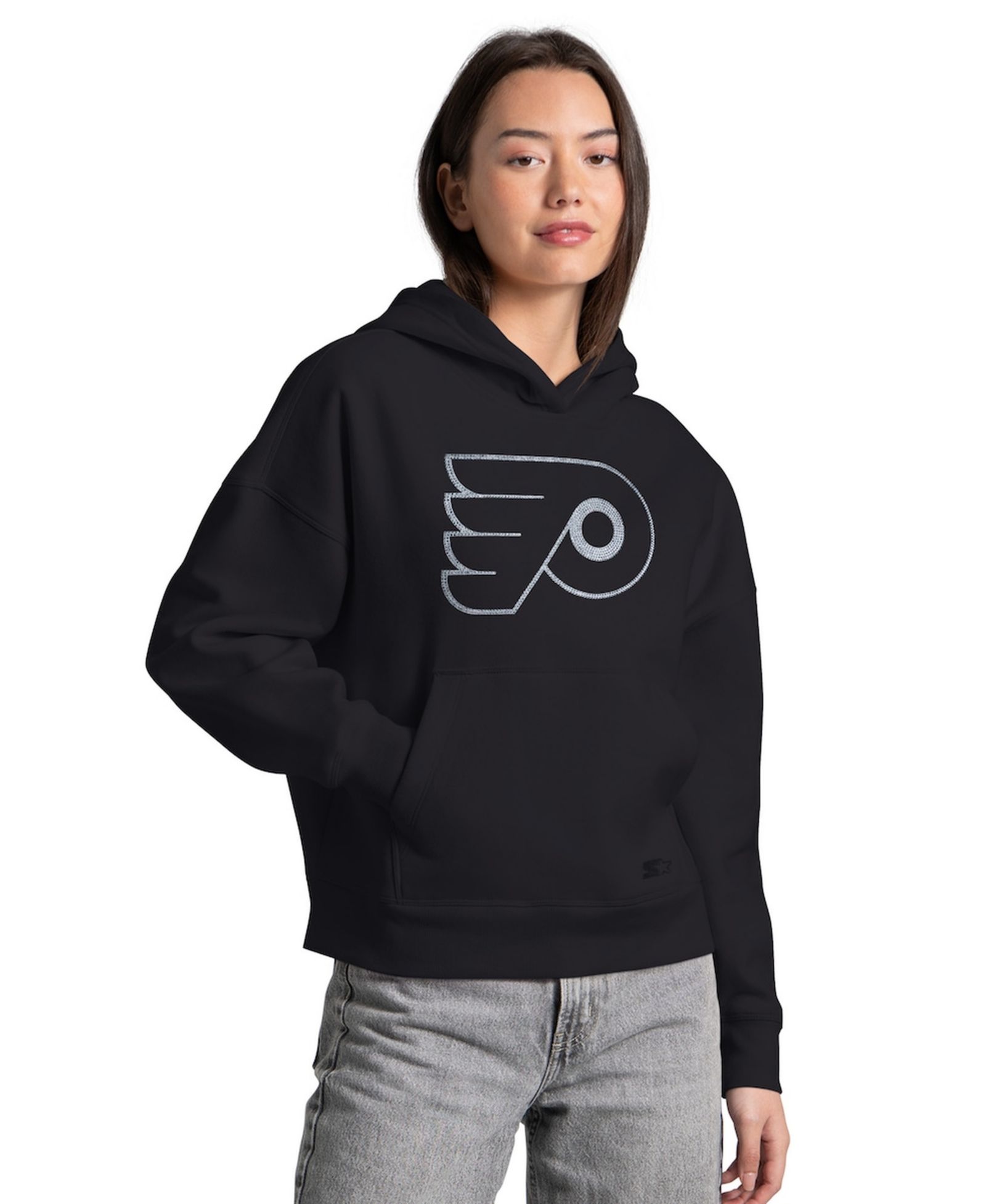 Starter Women's Black Philadelphia Flyers Rhinestone Relaxed Hoodie