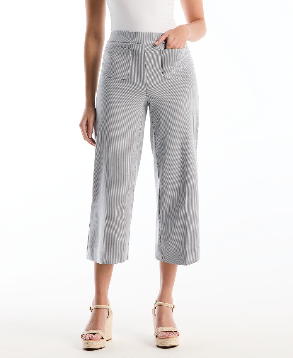 Rafaella Petite Striped Patch Pocket Wide-Leg Pants