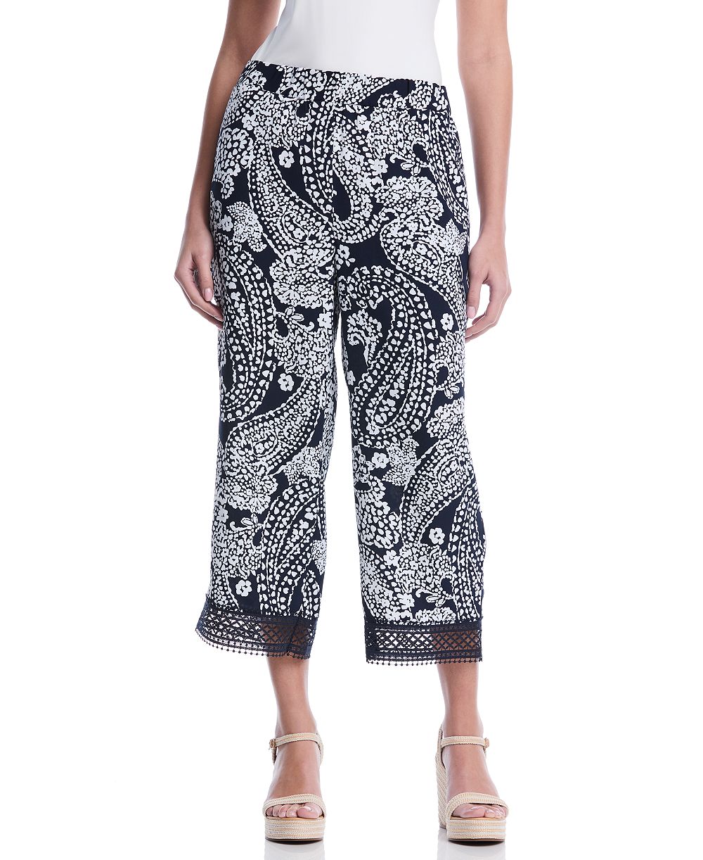 Rafaella Petite Paisley Crochet Trim Pants