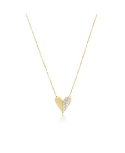 The Lovery Half and Half CZ Single Heart Necklace 14K Gold-Plated Sterling Silver
