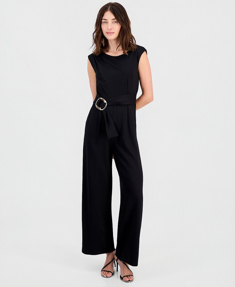 Tahari ASL Women's Buckle-Belted Sleeveless Jumpsuit