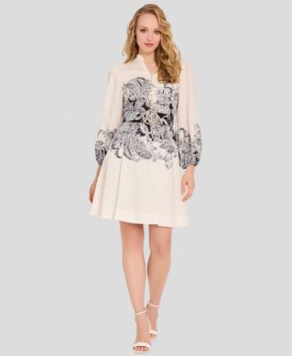 Tahari ASL Women's Border Print Buttoned Dress