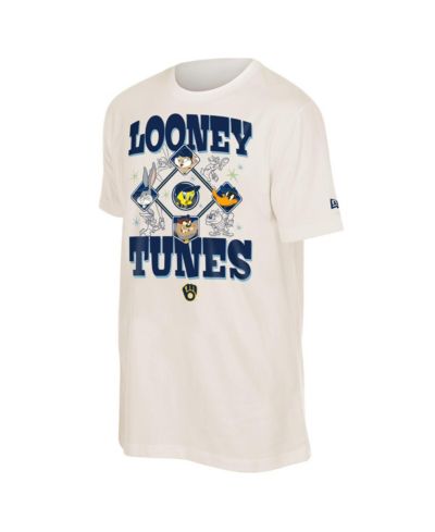 New Era Мужская и Женская футболка Milwaukee Brewers Looney Tunes Cream