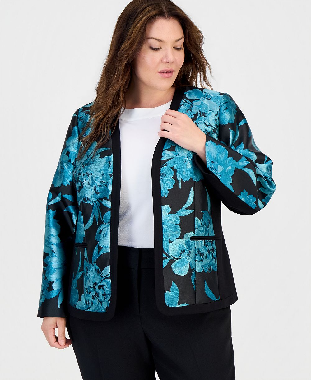 Женский жакет Kasper Plus Size Collarless Tipped Jacquard