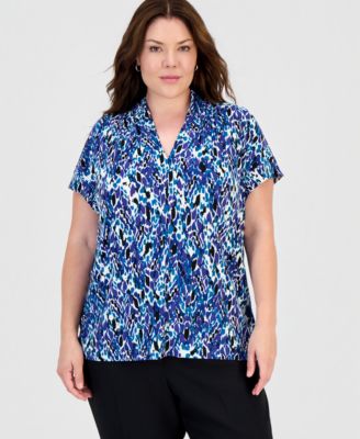 Женская блузка Plus Size Kasper с V-образным вырезом и коротким рукавом