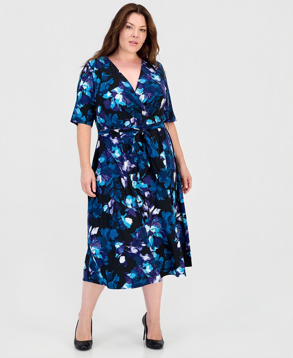 Женское миди платье Kasper Plus Size с цветочным принтом и фасоном flare