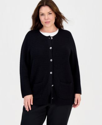 Кардиган Kasper Plus Size с текстурным вязанием и накладными карманами