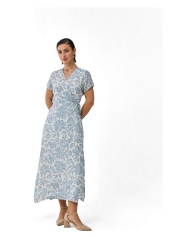 Reistor Women's Floral Print Tie Waist Wrap Maxi Dress