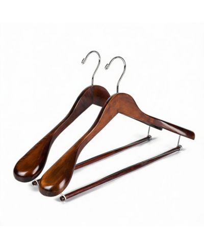 YIGII Luxury Wooden Suit Hangers with Locking Bar - Smooth Retro Finish