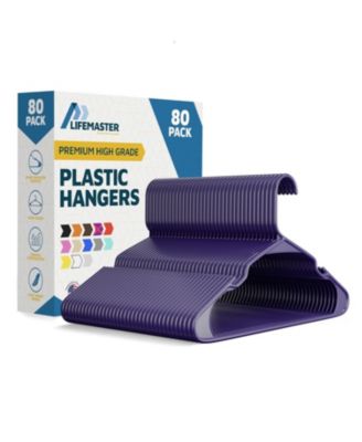 Lifemaster heavy-duty plastic hangers with non-slip grooves, space-saving design, and 5 lb capacity ideal for clothes, dresses. Pack of 80