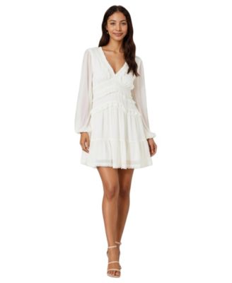Modenaire Women's Genevieve Chiffon Ruffle V-Neck Long Sleeve Mini Dress