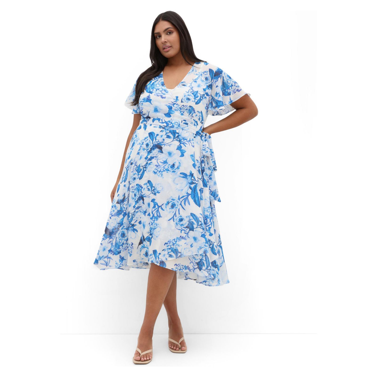 CITY CHIC Plus Size Short Sleeve Bluebell Print Wrap Midi Dress