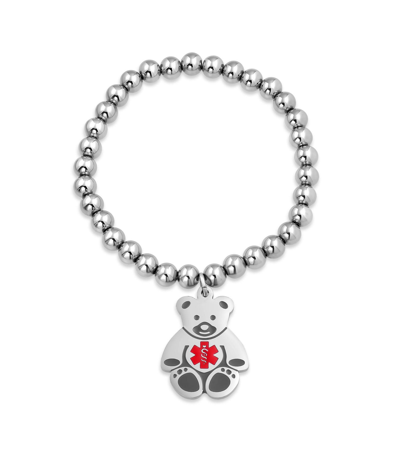 Браслет Bling Jewelry Whimsical Medical ID Stretch Bead с подвеской Teddy Bear для тонкого запястья