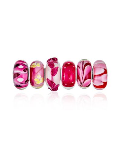 Bling Jewelry Mixed Pink Murano Glass Swirl Charm Bead for Bracelet Sterling Silver Set-3
