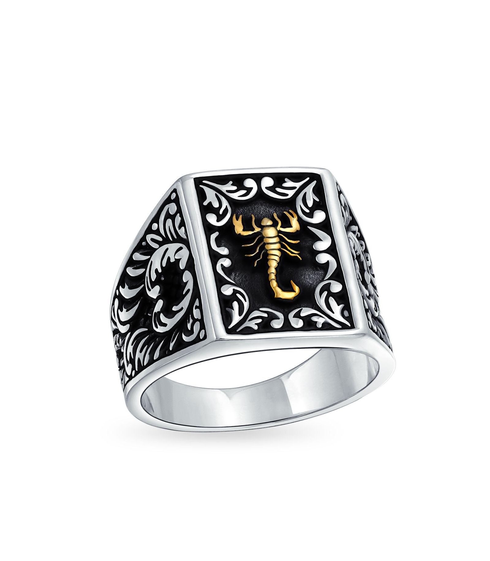 Кольцо Bling Jewelry Zodiac Scorpion Signet Solid Two Tone Black.925 Silver