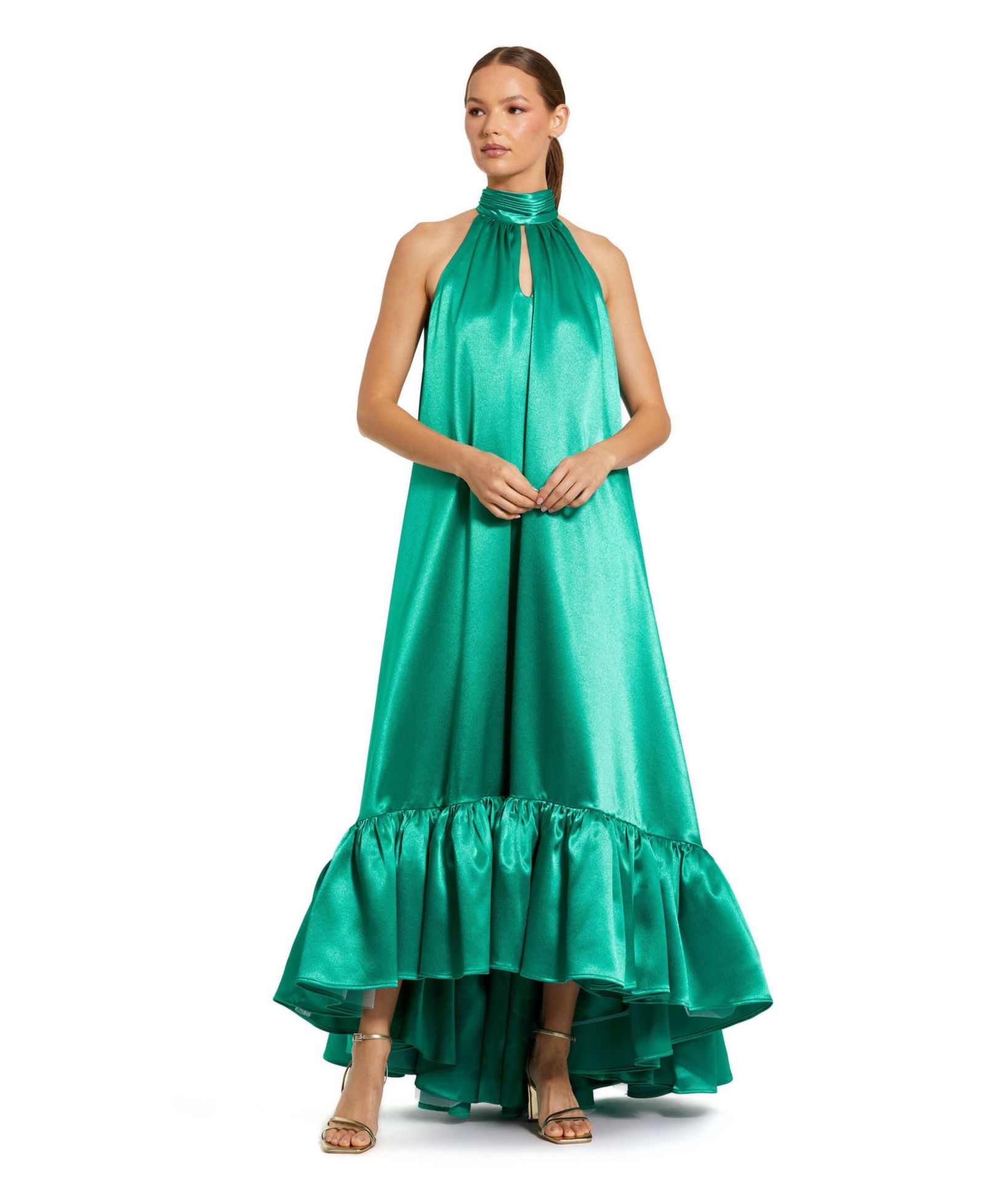 Вечернее платье Mac Duggal Women's Sleeveless Halter Neck Satin High-Low Gown