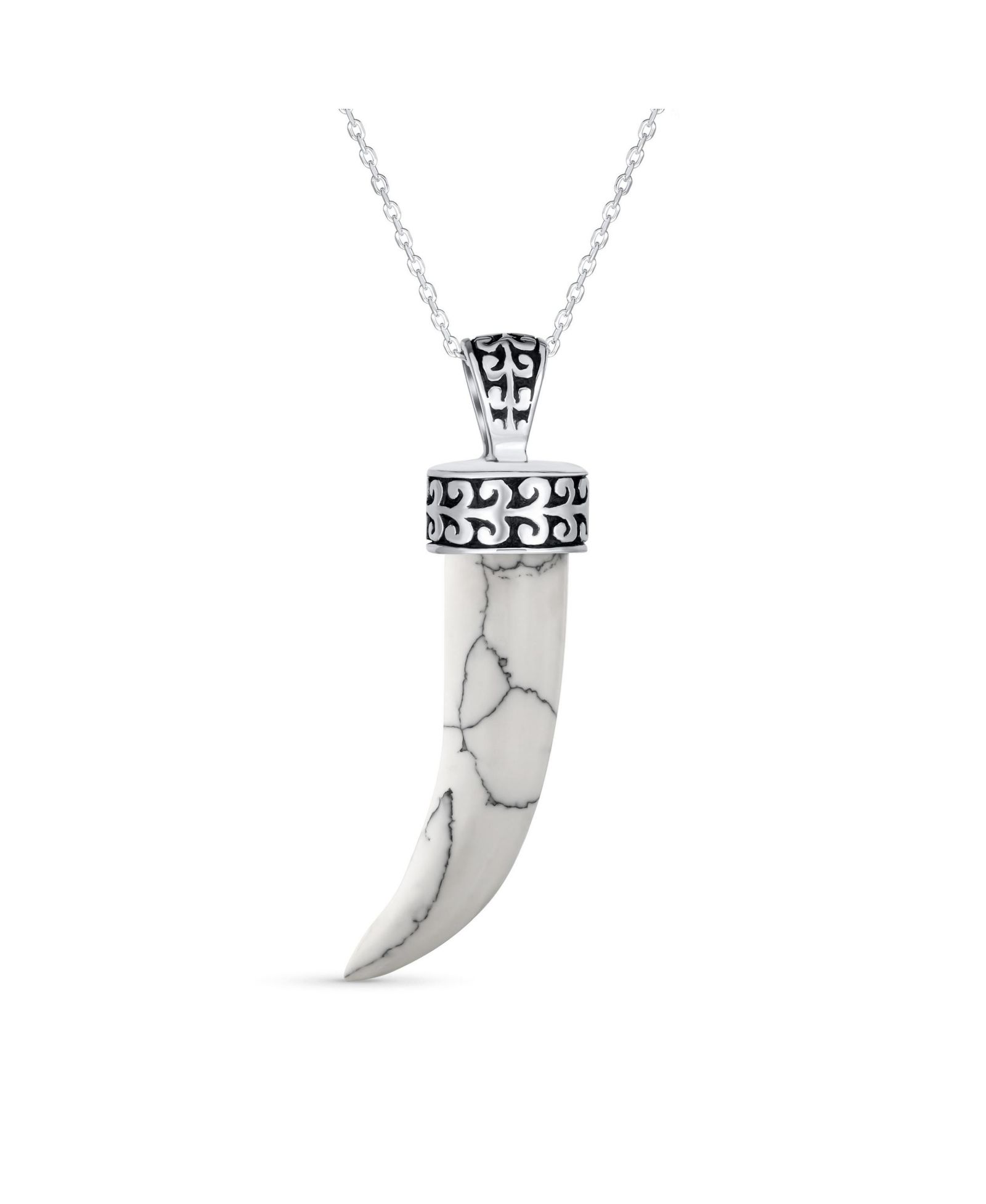 Кулон-амулет Bling Jewelry с черным ониксом и итальянским рогом, серебро