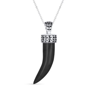 Подвеска-кулон Bling Jewelry Tooth Amulet Onyx Howlite Turquoise Cornicello Italian Horn Chili Pepper из оксидированного стерлингового серебра
